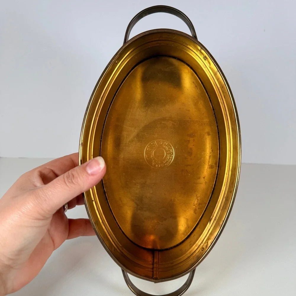 Vintage Brass Oval Planter Pot with Handles‎ Decorative Accent